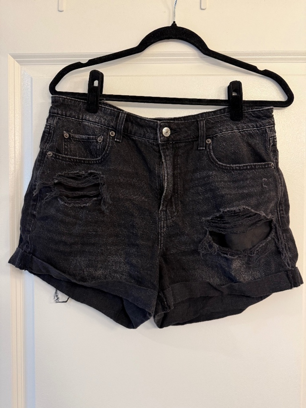 AE Black Distressed Denim Short